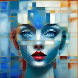 abstract painting, by mondrian, maayan jinich, green eyes, perfect face, high detail, in western town