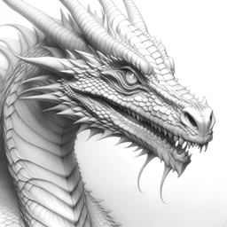 Pencil drawing of a dragon, details of the head and direction of the face (vertical)
