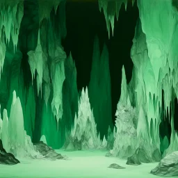 A mint colored cavern with crystals painted by Clyfford Still
