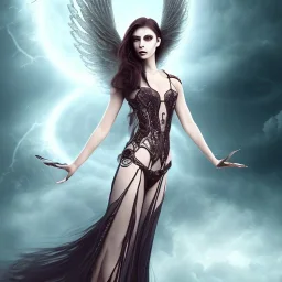 gothic makeup, female monk, falling from heaven, long hair, full-body