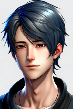 handsome young man with black and colored hair anime realistic