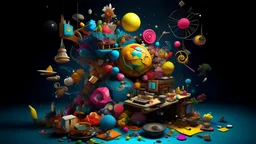 a creative digital artwork depicting the concept of "Plenty Implement overabundance," overflowing with vibrant colors and intricate details, inspired by surrealism and pop art. This visually striking piece explores the juxtaposition of abundance and excess, incorporating elements such as overflowing objects, stacks of various items, and an eclectic mix of textures and patterns. The composition showcases the overabundance of everyday objects, both mundane and extraordinary, creating a sense of vi