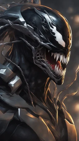 Venom with no eyes mix with machine in solo leveling shadow artstyle, cyberpunk them, intricate details, highly detailed, high details, detailed portrait, masterpiece,ultra detailed,best quality
