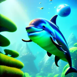 cute disney animation style dolphin, 8k resolution, ultra hyperdetailed, Unreal Engine 5, very small details, realistic, normal colours, realistic lighting, complex 3d render, cinema 4d