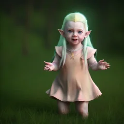 Galadriel toddler, full body, dramatic lighting, hyper realistic