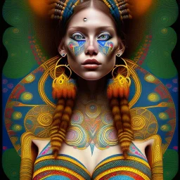 dibujo de cuerpo entero de una mujer tribal bella con tatuajes estilo Gustav Klimt