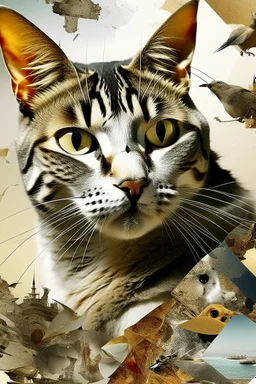 A cat, abstract and contemporary surrealism, collage of absurd art