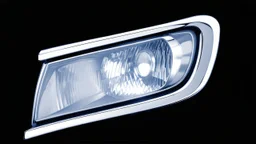 vehicle headlight(with chrome trim) on black background, add details and inner glow
