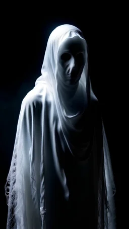 a ghost dressed in white on a dark night