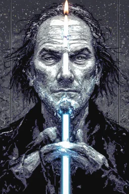 face melting light saber candle chart pixels INFINATE MONEY GLITCH in the style of surrealism black and white
