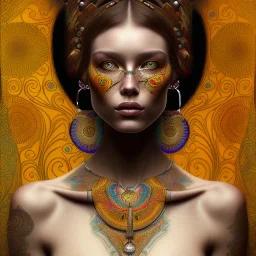 retrato de mujer tribal bella con tatuajes con estilo de Gustav Klimt