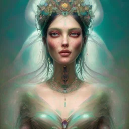 beautiful goddess, wearing gown of gemstones | fantasy, hyper-detailed, accurate anatomy, symmetrical facial features, sharp focus, volumetric lighting, 16k | karol bak, yoshitaka amano, tom bagshaw, aurora, zbrush cel-shaded, cgsociety | ethereal beautiful astral vaporwave storybook illustration, dark fantasy