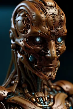Cybernetic body make 3d printed with bionic eyes and 3d printed skin tone colored brown