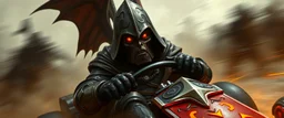 gokart illithid crusader with gloves bewildered looks beyond really powerful, fantasy illustration in the style of Rembrandt, motion blur background