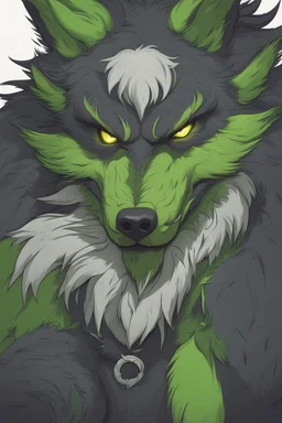concept art of a werewolf with green fur, digital artwork, illustrative, painterly, matte painting, highly detailed, cinematic composition