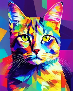 Cat in WPAP Pop art cubism psychedelic painting color art