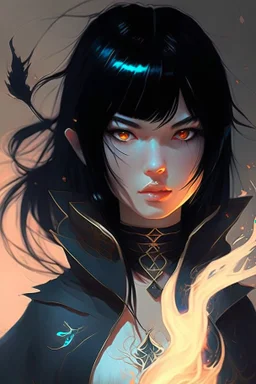anime woman with black hair, mage