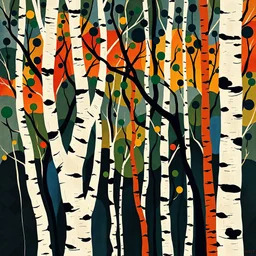 Interlacing branches african forest birch abstract in the Australian aboriginal art style painted by alexandre archipenko and juan miro and henri Matisse and patrick heron and chantal joffe , source pinterest , singulart or devian art, or galerie art