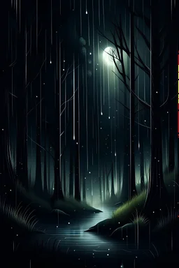 dark forest ai night dwon rain, poster, logo, illustrator, beautiful