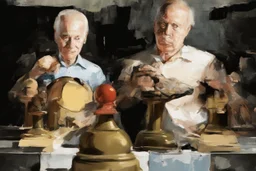 Putin, President Xi Of China And Joe Biden Play Chess With Atomic Bomb Mushroom Cloud,Complex Surgical Instruments Intermixed With A Newborn Boy,Minimalism,Painting By Adrian Ghenie,Rene Magritte,Pablo Picasso,Michelangelo,Salvador Dali,Lucian Freud