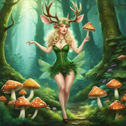 The psychedelic exuberance of Fiona the faery in agent provocateur has fun and kisses Deery the deer [ow tasty these mushrooms are " we are now all dancing all the way to the village: We are laughing loud and loving nature and animals. This is a so great adventure for a ranger: being the Lover of the forest!]