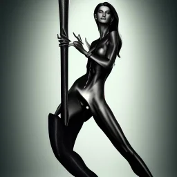 a tall slender woman holding a dildo