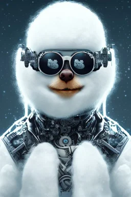 Snow man like a cyborg,with sunglasses,portrait,detail,textures