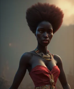 Negra Francisca, beautiful, African slave, red fabric dress, black hair, head and shoulders portrait, 8k resolution concept art portrait by Greg Rutkowski, Unreal Engine 5 volumetric lighting