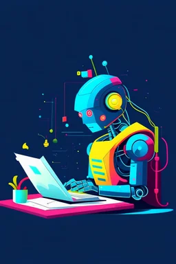 generate a full color front cover simplistic illustration representation of Ai bot writing a book