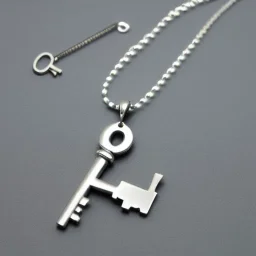 Clear polyester necklace with a chunky silver pendant in the shape of a key