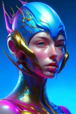 "portrait of beautiful alien female face in painted metal, long pink, azure, white, highly detailed, sparkling and golden dew neon curves, pretty facial features, chest, unreal motor, perfect legs, cute outfit, stunning features, ink, splash art", Karol Bak, Royo, WLOP" head and shoulders portrait, 8k resolution concept art portrait by Greg Rutkowski, Artgerm, WLOP, Alphonse Mucha dynamic lighting hyperdetailed intricately detailed Splash art trending on Artstation triadic colors Unreal Engine 5