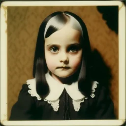 White haired wednesday addams as a child, polaroid, 1970s