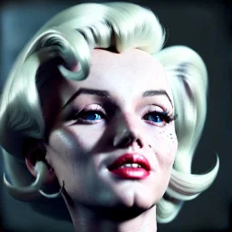 Realistic image portrait, sweet Marylin Monroe, blonde woman, cyberpunk style, long hair, glow eyes, highly detailed, unreal engine 5, ray tracing, RTX, lumen lighting, ultra detail, volumetric lighting, 3d, finely drawn, high definition, high resolution.