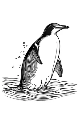 Penguin swiming,clean line art,no shadow, white background, only outline