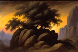 Night, trees, mountains, rocks, friedrich eckenfelder and rodolphe wytsman impressionism paintings