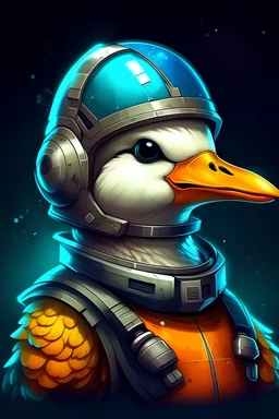Un pato espacial con casco de mandarina