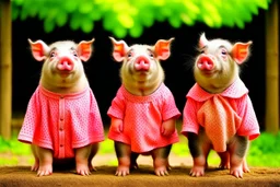 three pigs well dress standing up