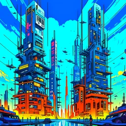 cyberpunk retro futuristic for comics in orange