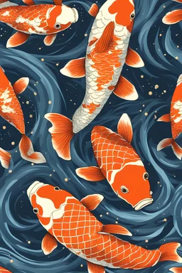 koi fish swimming together but the water is starry night and is swirling around them