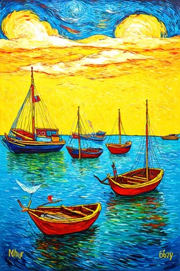 Words are the boats existing out of water; a mashup of the styles of Hundertwasser, Van Gogh, and Klee