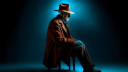 minimal soft studio light photography, The invisible man was lost in his own darkness and loneliness, intense dark chestnut brown, burnt sienna and soft cream color, cold light tones, blue tones, flash light, high detail, solid bold color background