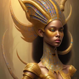 sango fantasy, fantasy magic, intricate, sharp focus, illustration, highly detailed, digital painting, concept art, matte, masterpiece head sexy Indonisian beauty black afro hair earth lady Golden alligator head Egyptian princess pyramid