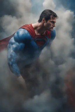 Superman, Christopher Reeve/Henry Cavill/David Corenswet Superman, extremely huge, overexaggerated muscles, posing and flexing in a front of the camera, random extreme action poses, an extremely colorful, multicolored foggy blue marble wall in the background with a colorful marble tile floor, multicolored lightning, realism engine,