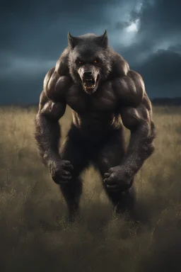 an extremely muscular, and scary looking werewolf in a field, Extreme reality, photorealistic, realistic, lifelike, Absolute reality, Botany, Starry, Retro Pop, Dark Fantasy, Horror, Festive, Realistic - 32k, UHD, professional quality, 8 x 10 digital photograph