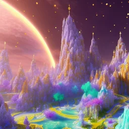 blue gold and violet landscape with multicolored crystals falling from the sky, full of details, smooth, bright sunshine，soft light atmosphere, light effect，vaporwave colorful, concept art, smooth, extremely sharp detail, finely tuned detail, ultra high definition, 8 k, unreal engine 5, ultra sharp focus