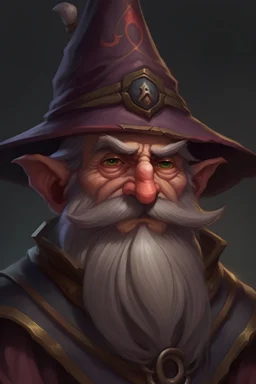 a portrait of a posh dnd gnome wizard with a moustache. big hat