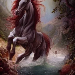 ::Beautiful Centaur.Creature of a combination of a half man and a half horse. Arrives into Acheron River, insanely detailed and intricate, colourful, abstract,fantasy,hyperrealism, delicate, high definition, detailed, complex, triadic vibrant colour,artistic,beautiful creauture, by Tom Bagshaw,Asher Brown Durand, Anna Dittmann, Dan Mumford, Magali Villeneuve,Christoper Lovell,