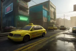 cyberpunk, ghana flag, ghana taxi, ghana bus, village, 8k quality