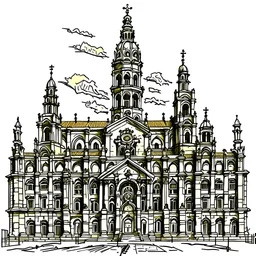 sketch of santiago de compostela cathedral, spain
