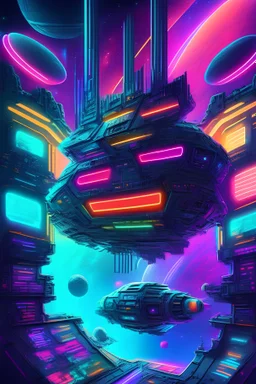 Intergalactic Queer Station: A massive space station situated in the heart of the galaxy, adorned with neon lights that glow in the colors of various Pride flags. digital art